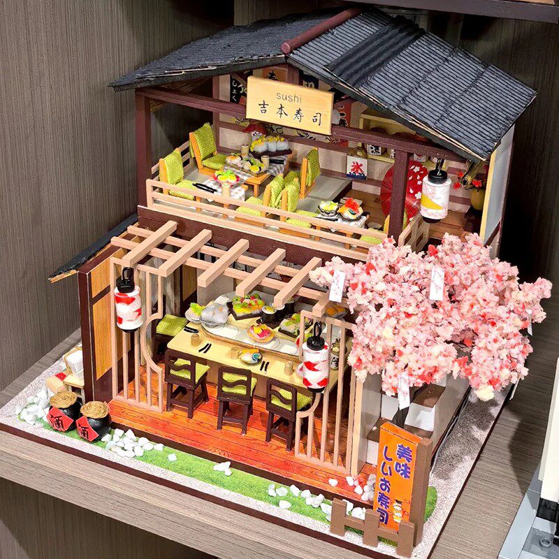 DIY小屋日式寿司店小房子手工拼装玩具微缩别墅模型男女生日礼物