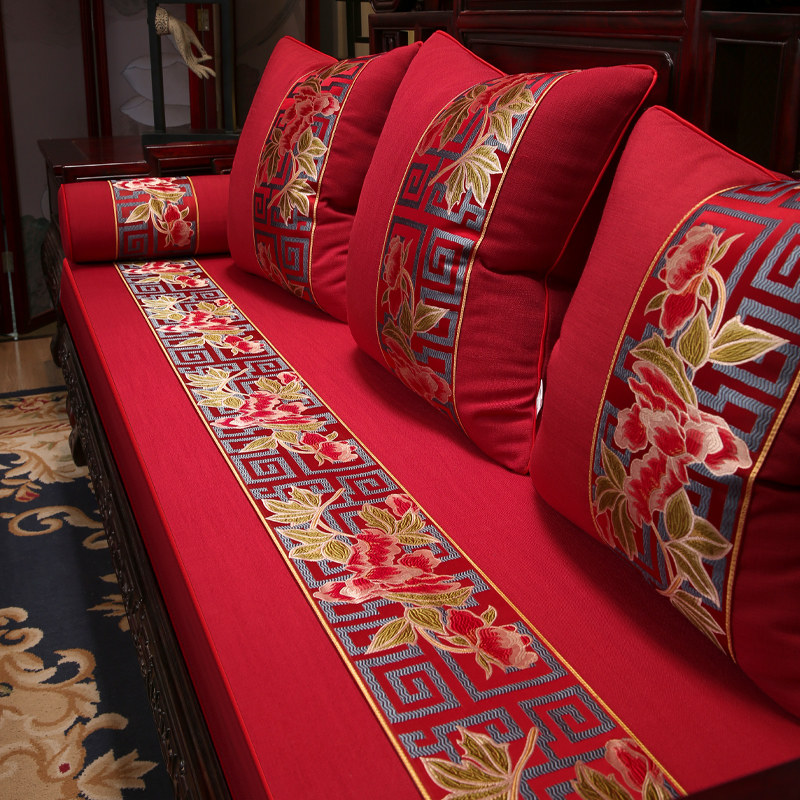 新中式古典红木沙发垫套罩靠垫厚罗汉床五件套实木沙发Z坐垫海绵
