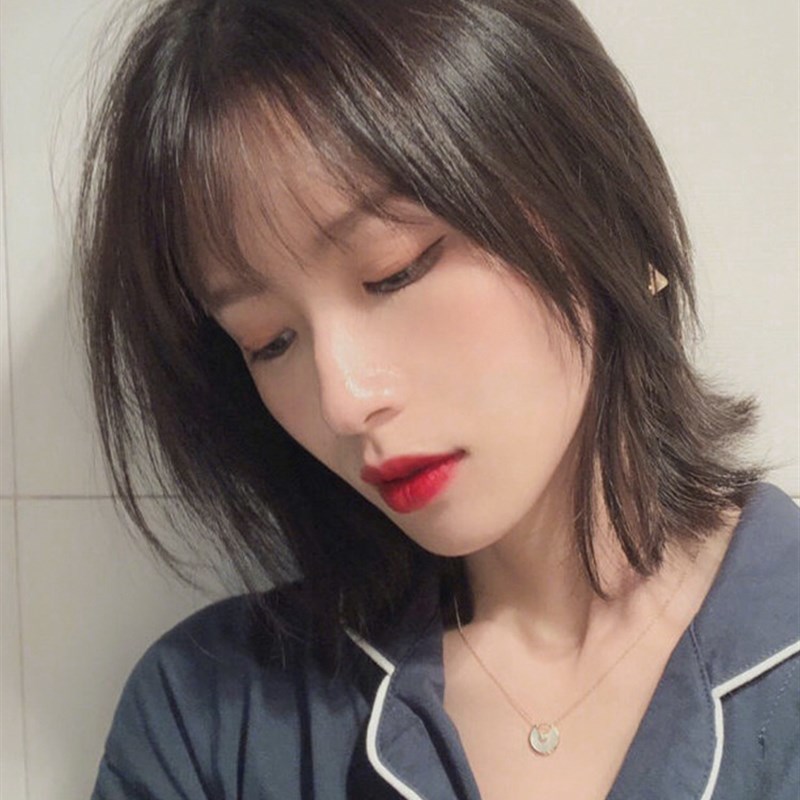 假发女真人发丝短发法式刘海内扣锁骨发女网红中长发全头假发头套