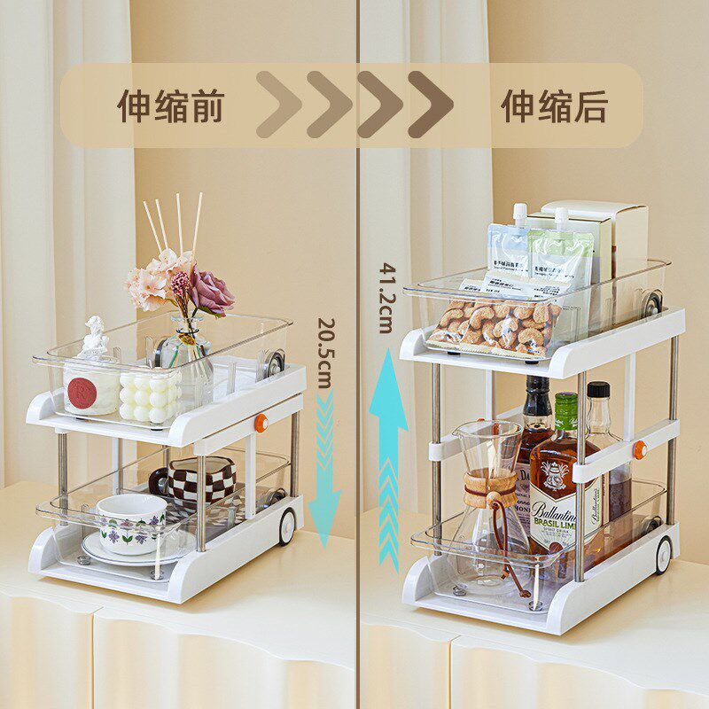 厨房多层置物架台面n免打孔收纳架抽拉式带滑轮可伸缩下水槽置物