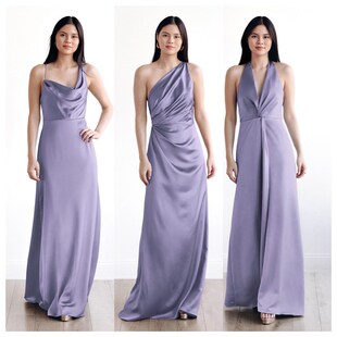 婚礼高级感小众姐妹团伴娘裙夏季 紫色缎面伴娘服礼服2024新款 西式