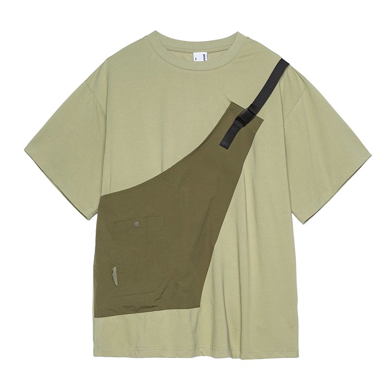夏季新款山系户外机能战术口袋撞色拼接工装短袖T恤情侣宽松上衣