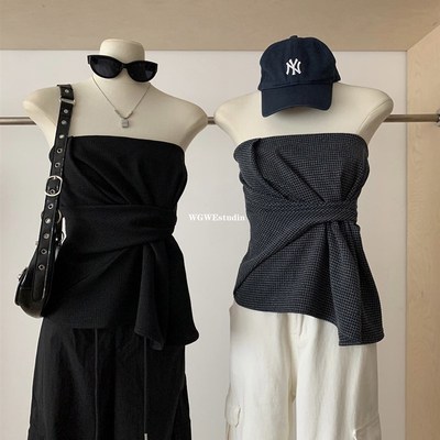 时髦甜辣修身无袖抹胸上衣外穿女内搭绝美显瘦独特别致背心打底衫