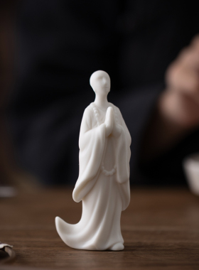 中式禅意白瓷人物小僧陶瓷无相佛小和尚摆件鱼缸造景装饰家居摆设