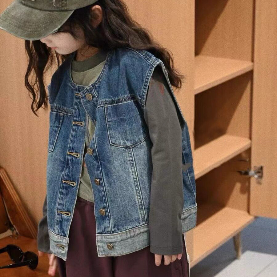 女童牛仔马甲儿童春装2025新款洋气春秋女大童背心坎肩上衣时髦潮