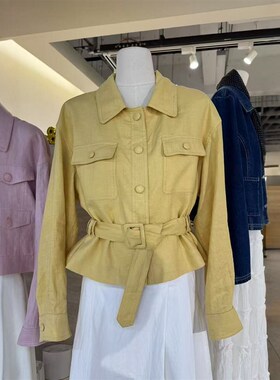 8090服饰B25207-1韩版时尚翻领单排扣亚麻短外套女春宽松显瘦上衣