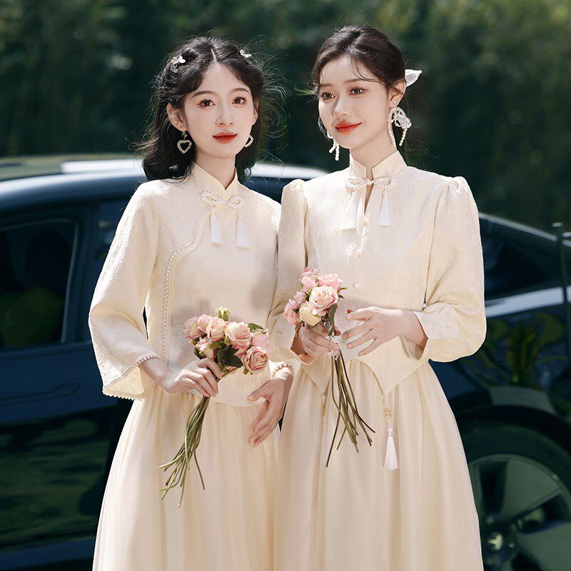 新中式伴娘礼服2025新款女小众高级感平时可穿香槟色姐妹团伴娘裙