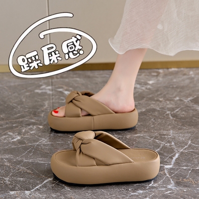 美拉德真皮厚底拖鞋女夏外穿时尚2025新款精致软底孕妇凉拖鞋34码