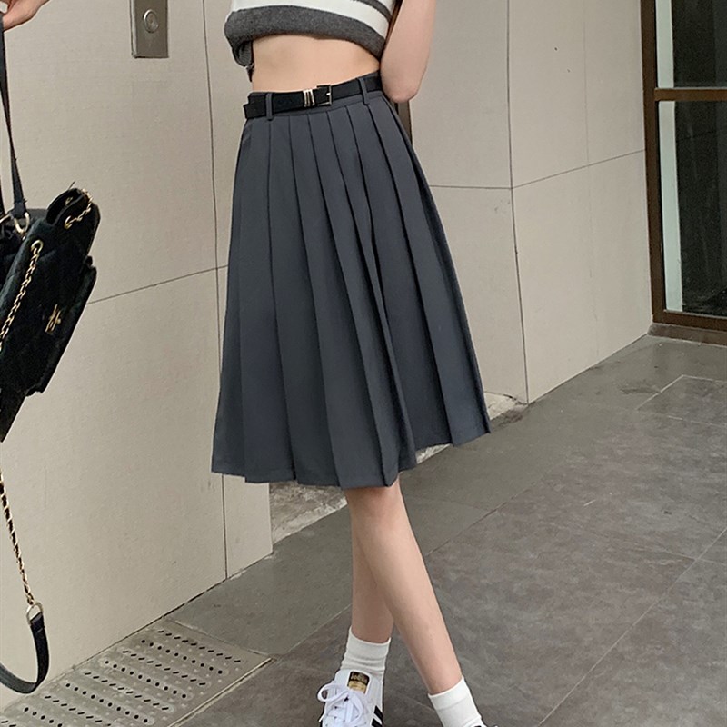 大码灰色百褶裙半身裙女中长款夏季高腰设计感小众学院风a字短裙