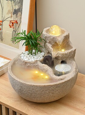 轻奢流水摆件循环水客厅办公室风水轮G球生财桌面假山喷泉现代招