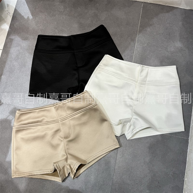 纯色高腰短裤女春季美式复古气质小个子修身显瘦直筒休闲百搭裤子