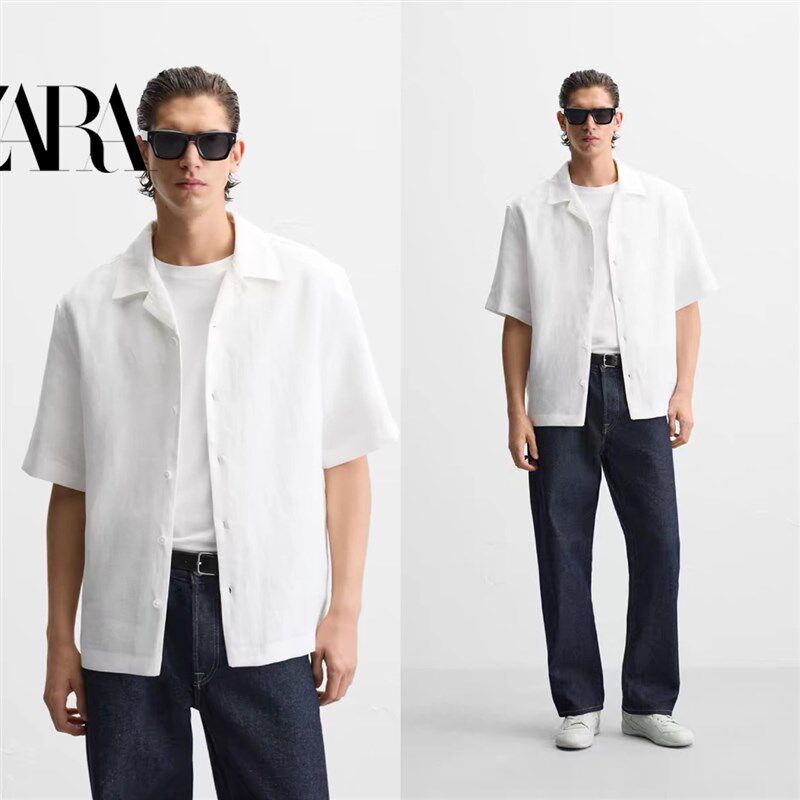 柜399!2025 新品 男装 多色选短袖休闲舒适简约亚麻衬衫 3090123