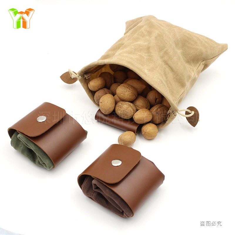 现货 户外运动皮带斜跨帆布袋 腰带挂扣储物袋 可折叠皮革帆布袋