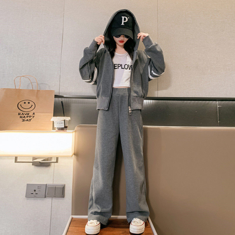 女童套装春款2024新款儿童韩版大童春秋款休闲网红时髦运动两件套
