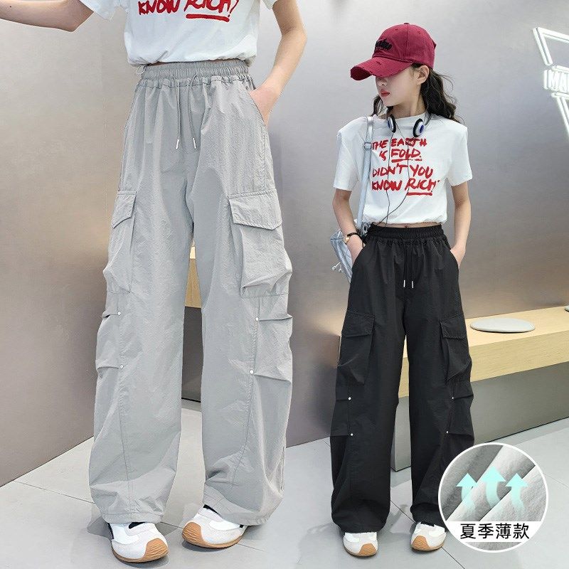 女童裤子夏季薄款外穿女大童防蚊裤夏天直筒裤速干儿童冰丝阔腿裤