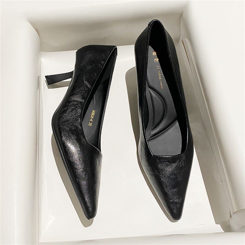 气质尖头绝美细跟通勤高跟鞋女w款2025年春秋新款法式百搭黑色单