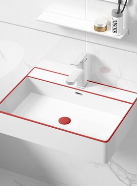 红色边方形洗脸盆陶瓷小号壁挂盆洗手盆挂墙式水池水盆洗漱面盆