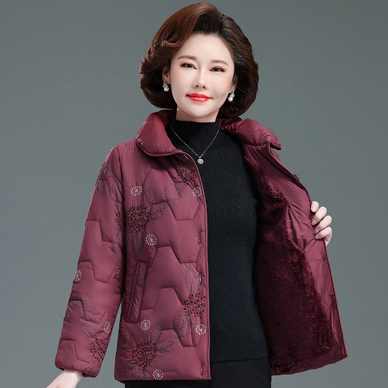 妈妈羽绒棉服中老年冬装棉袄加绒奶奶冬季外套短款老人老太太棉衣