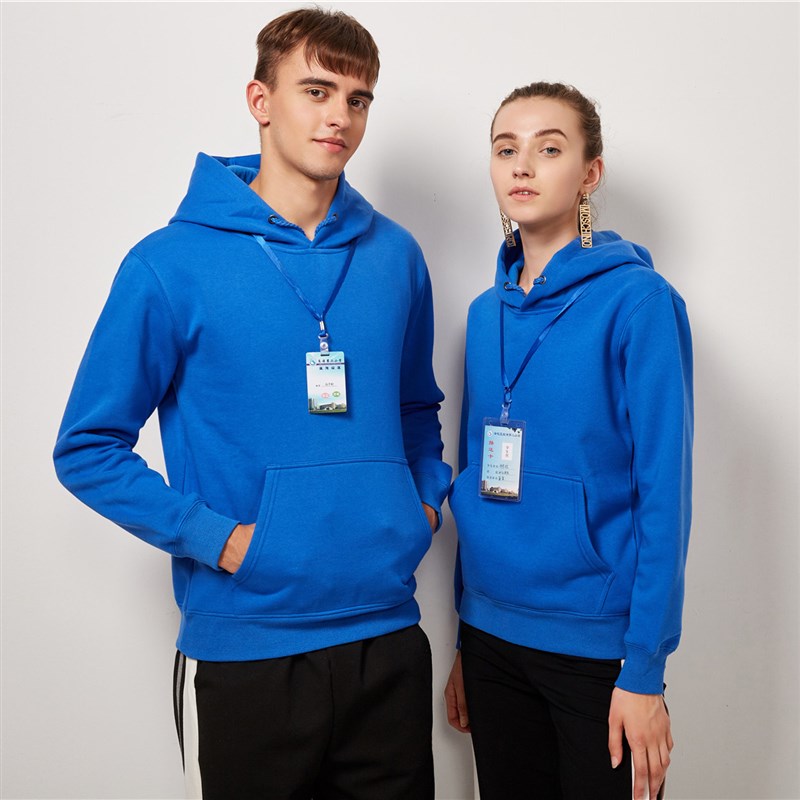 秋冬新款390G抓绒连帽套头卫衣纯色广告衫工作服 logo