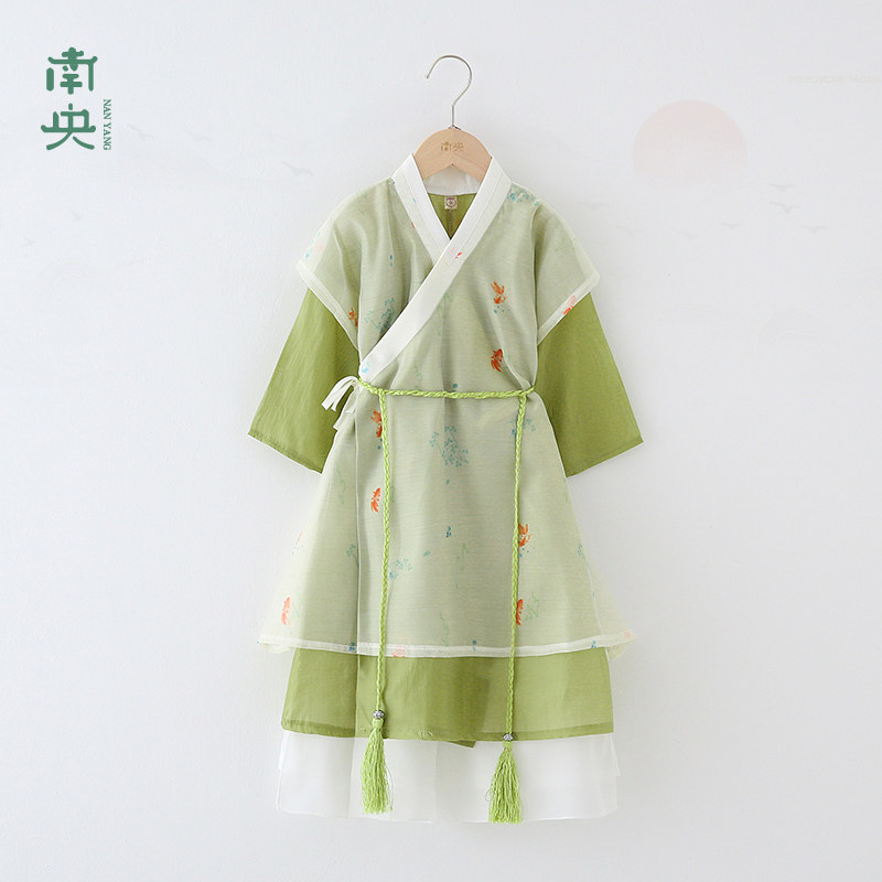 中式汉服男童春秋薄款男孩明宋长袍儿童唐装夏季古装演出服中国风