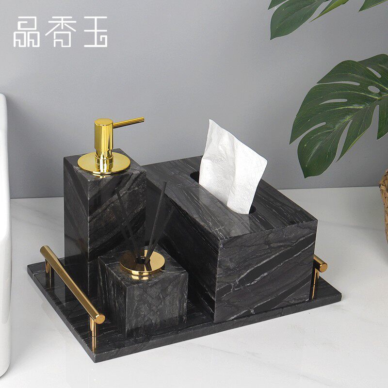 卫浴五件套 大理石托盘洗漱套装卫生间浴室刷牙洗漱口杯用品套件
