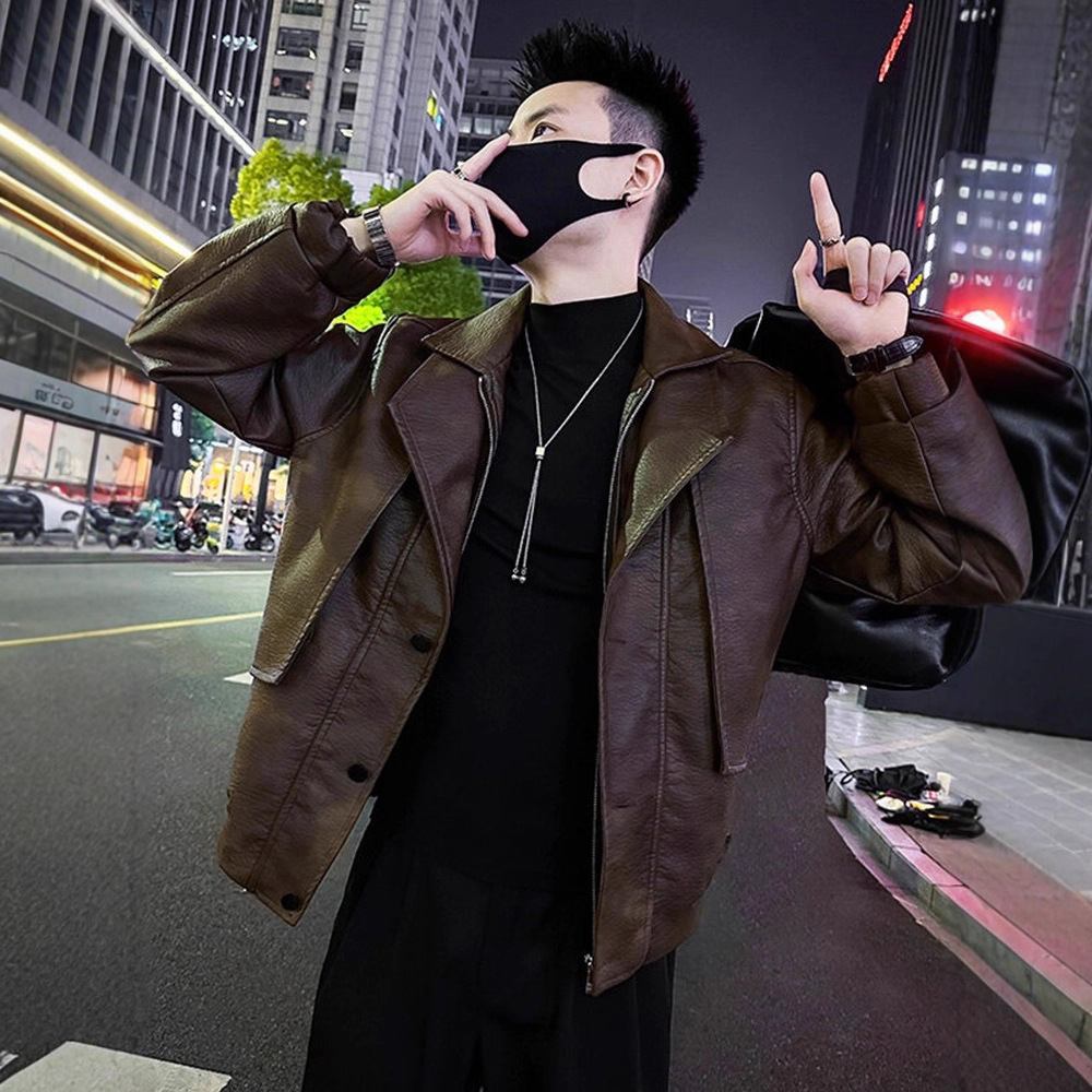 日本品质假两件外套男士春季2025新款男装皮衣高级感痞帅风春秋款