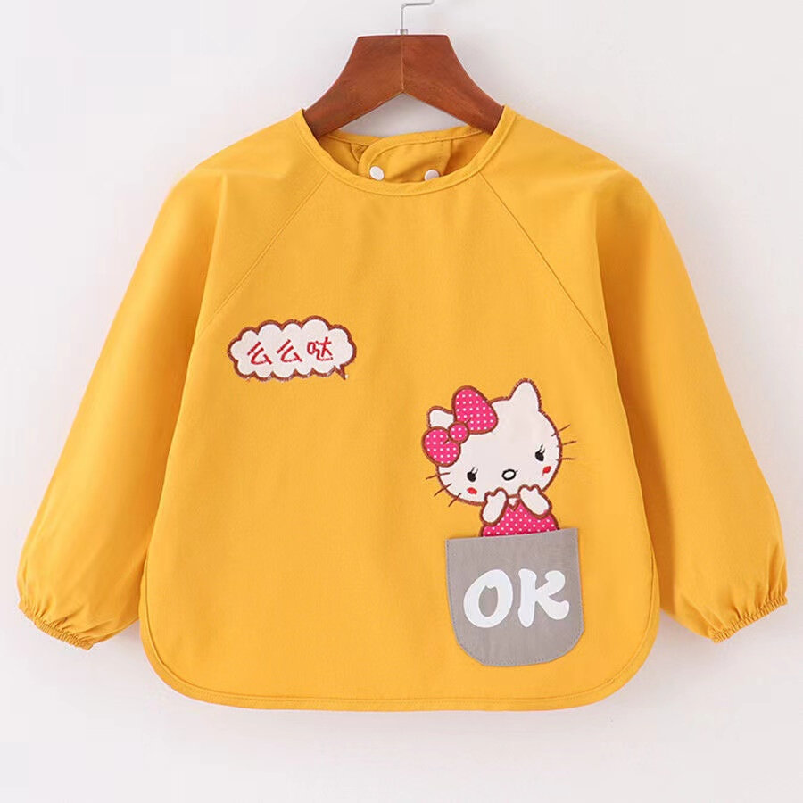 宝宝防水罩衣罩衫儿童长袖卡通图案反穿衣幼儿园防脏吃饭围兜耐脏