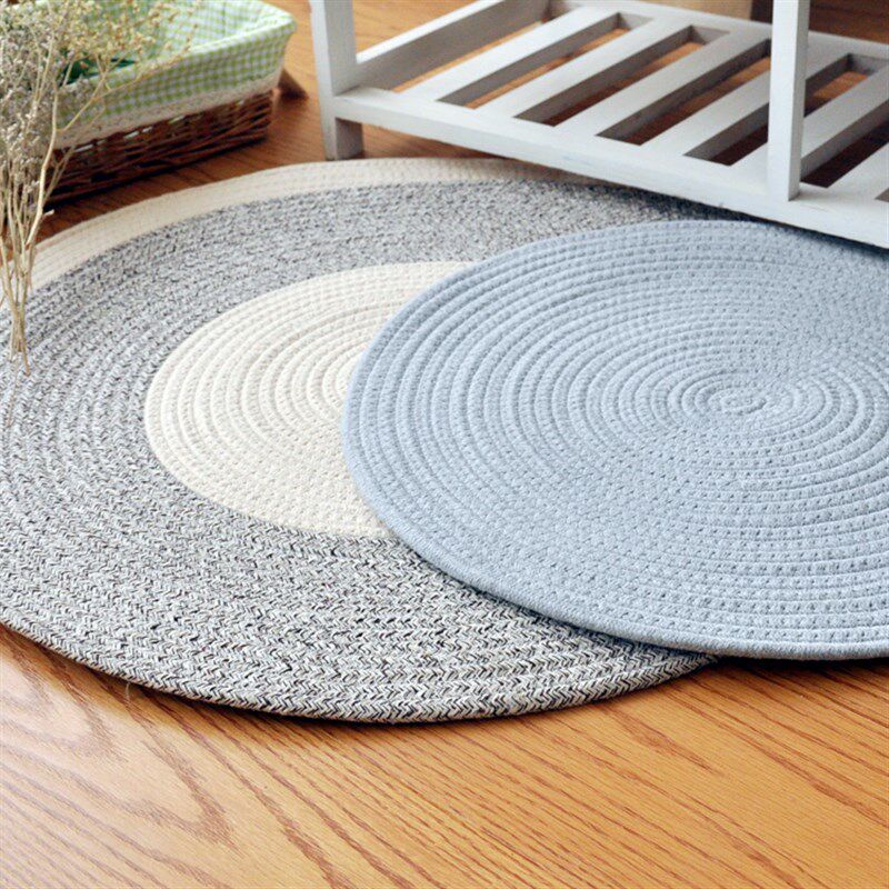 环保手工编织棉线垫子地垫脚垫 简约桌垫圆形编织垫 机洗地毯定制