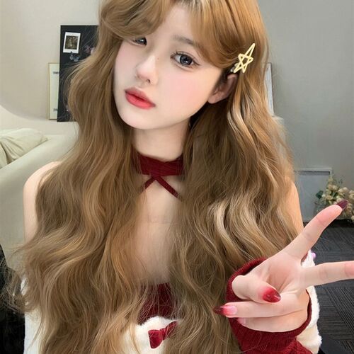 束朵假发女手钩前蕾丝中分长卷发均码lolita修S脸网红jk全头套