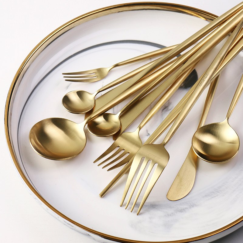 葡萄牙304不锈钢牛排刀叉勺咖啡勺水果叉家用金色四件套装西餐具