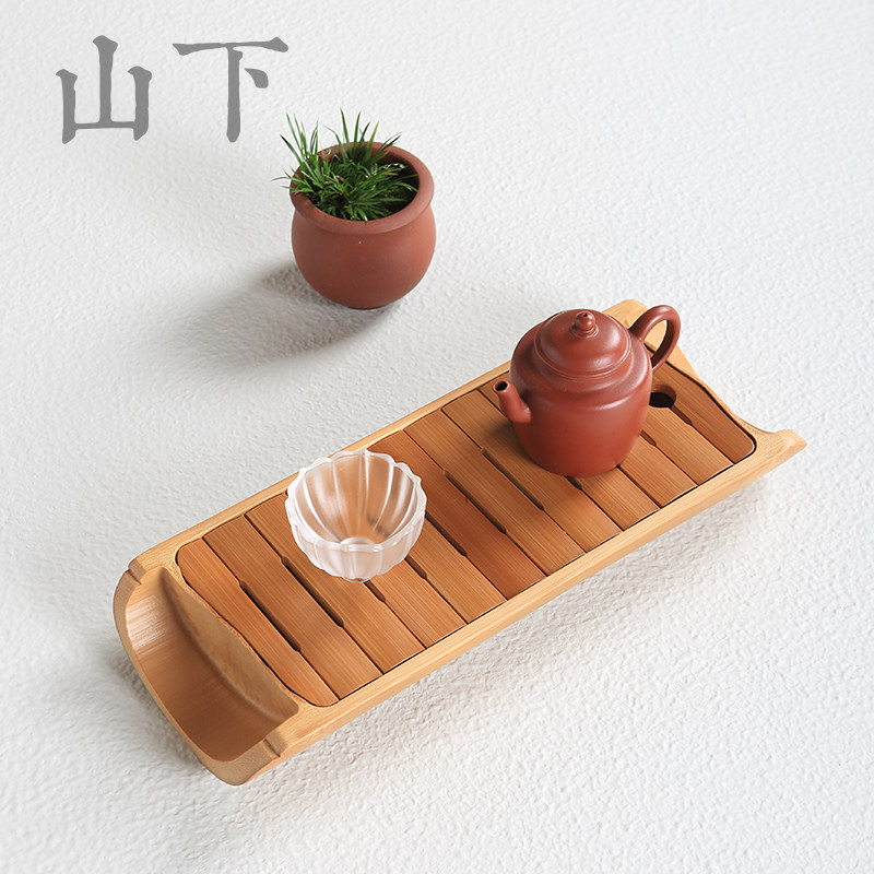 山下手作竹茶盘竹节禅意茶海茶台可储水功夫茶具家用竹制壶承迷你