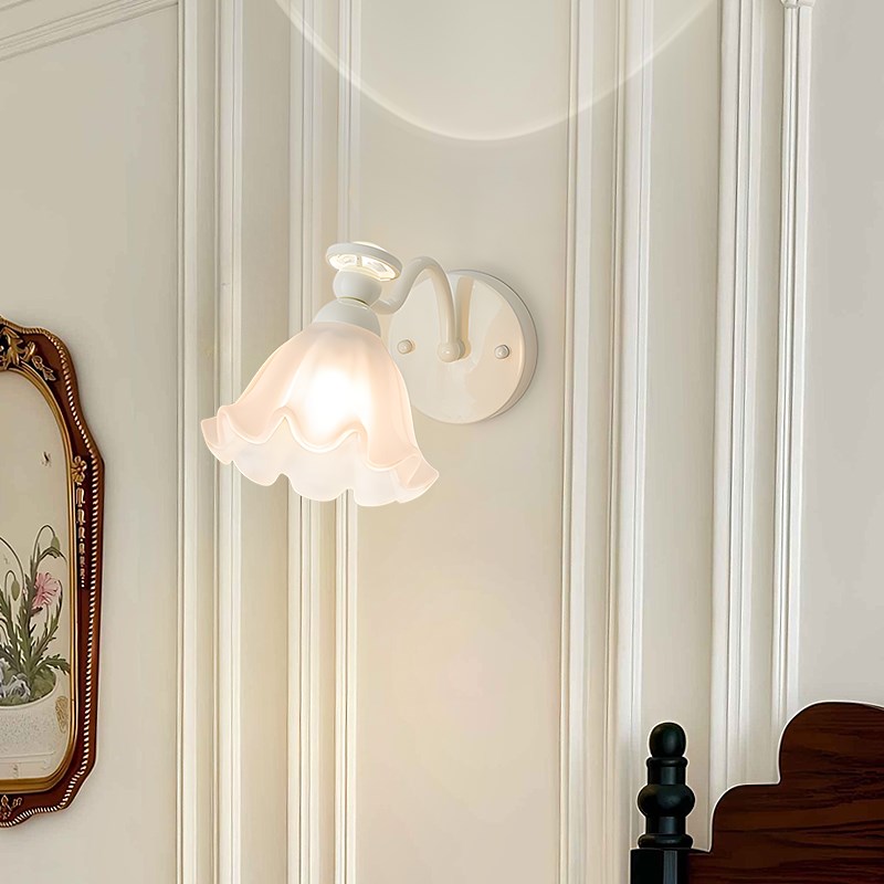 法式奶油风轻奢设计师花朵光影壁灯复古中古高级感客厅卧室床头灯