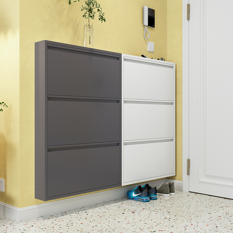 12cm超薄鞋柜家用门口钢制大容量翻斗柜挂墙悬空入户极窄玄关鞋柜
