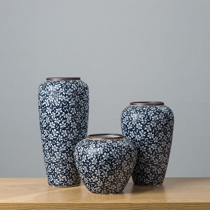 景德镇青花陶瓷高花瓶新中式家居台面电视柜摆件花插农家民宿摆设