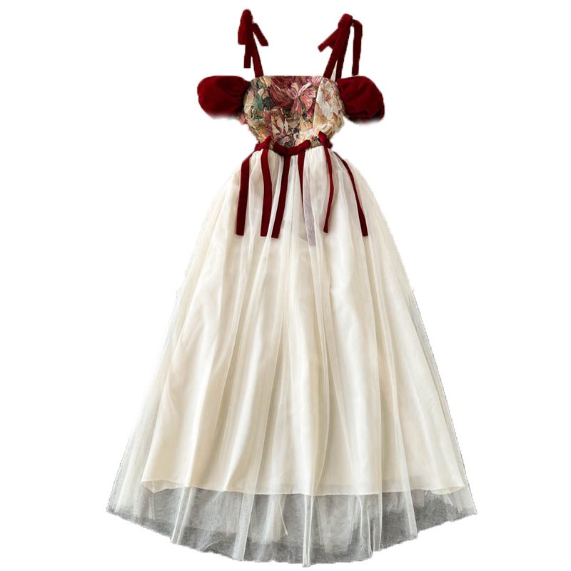 网纱吊带晚礼服裙法式轻奢高级感蓬蓬裙黑色主持人艺考在逃公主裙