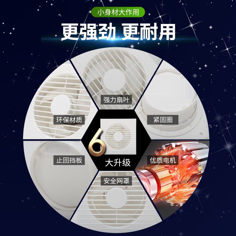 浴室排气扇厨房抽风机排风扇强力圆形家用静音卫生间换气扇墙壁式