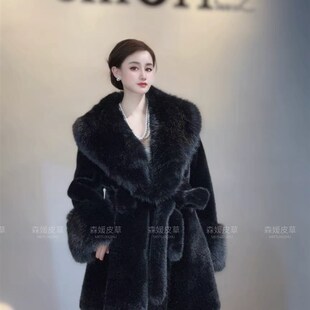 冬季新款女皮草长款外套修身环保欧貂加厚毛绒大衣名媛贵妇高级感