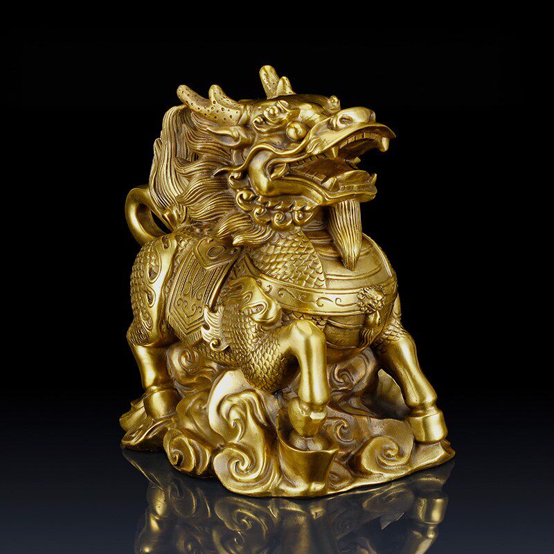 铜艺铺纯铜招财麒麟摆件办公室麒麟装饰品 送子麒麟铜制工艺礼品