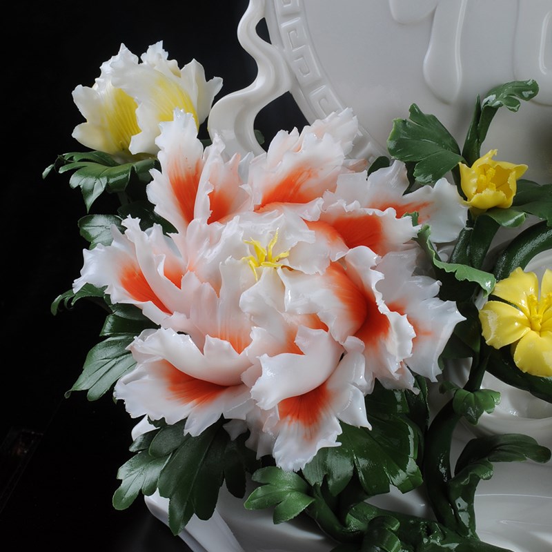 福禄康缘德化陶瓷白瓷手工瓷花办公室送长辈领导办公室家居工艺品