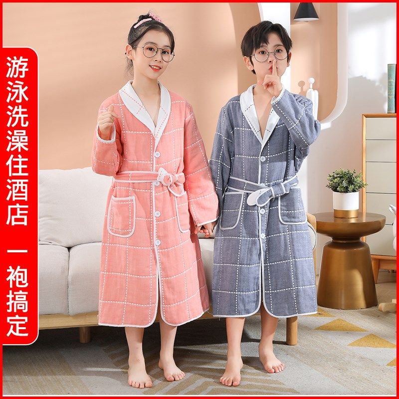 A类纯棉 四季休闲居家儿童睡袍男童女童成人小孩洗澡吸水浴巾浴袍
