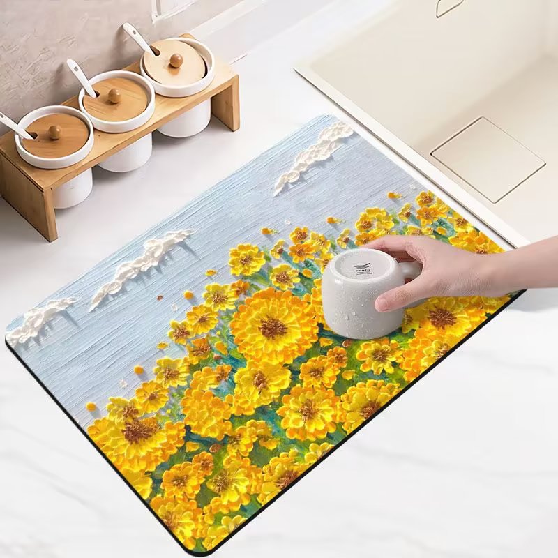 厨房吸水凉垫台面沥水垫子吧台杯子碗盘乾燥垫茶台洗手台矽藻泥地