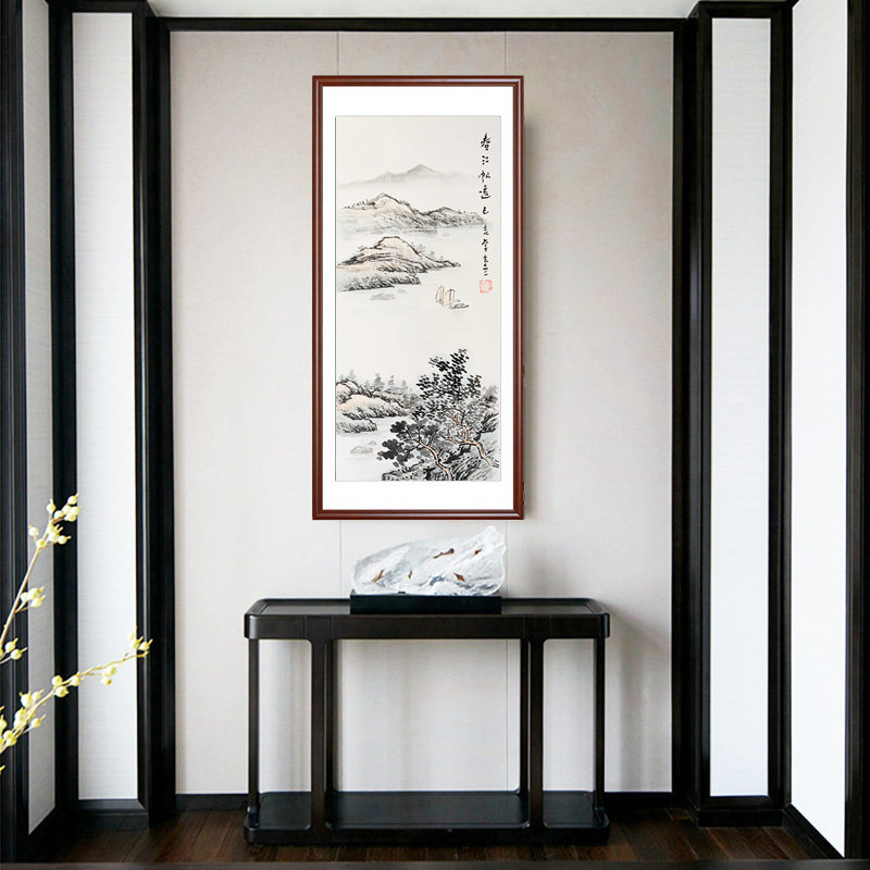 四条屏山水画纯手绘国画水墨客厅沙发背景玄关靠山竖条屏装饰挂画