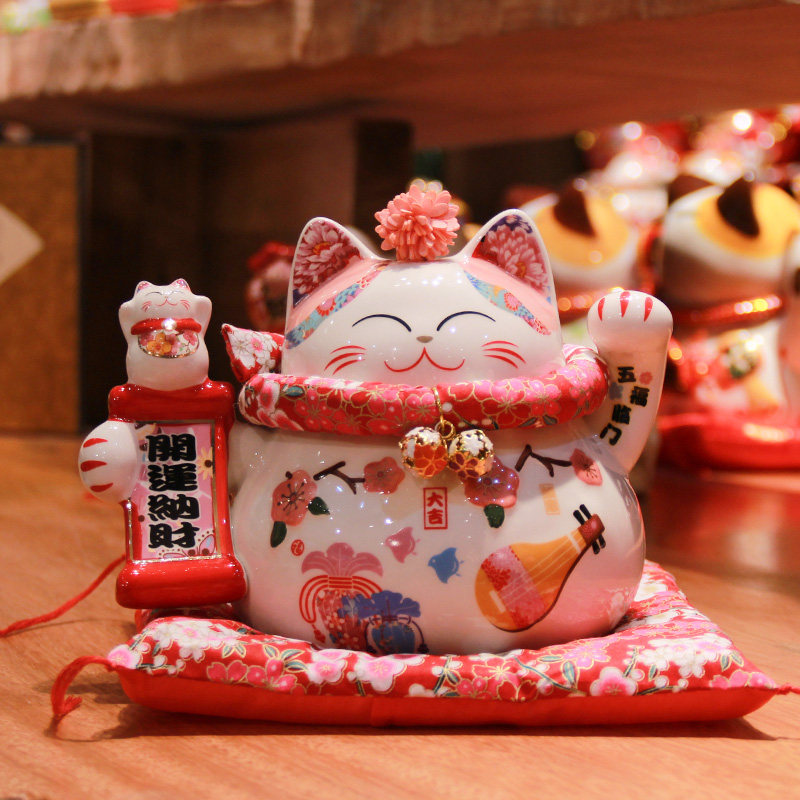 家用招财猫小号可爱办公室桌面摆件陶瓷存钱罐迷你家居车载装饰品