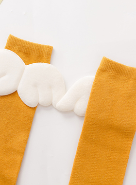 儿童中筒袜春秋天使翅膀直筒小腿袜男女童可爱宝宝网红泡泡袜子潮