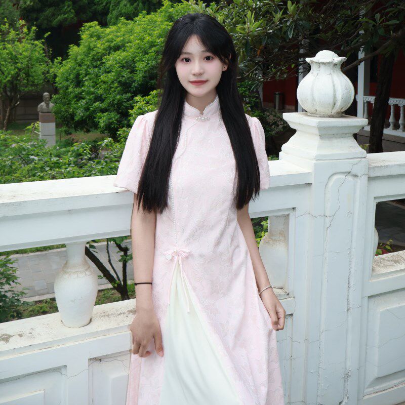 微笑向暖 少女新中式改良版年轻款连衣裙日常夏季小个子短袖旗袍