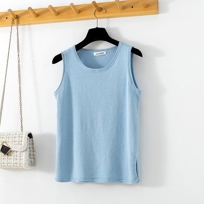 绿色大码纯棉针织吊带工字背心上衣女2023内搭宽松无袖圆领打底衫