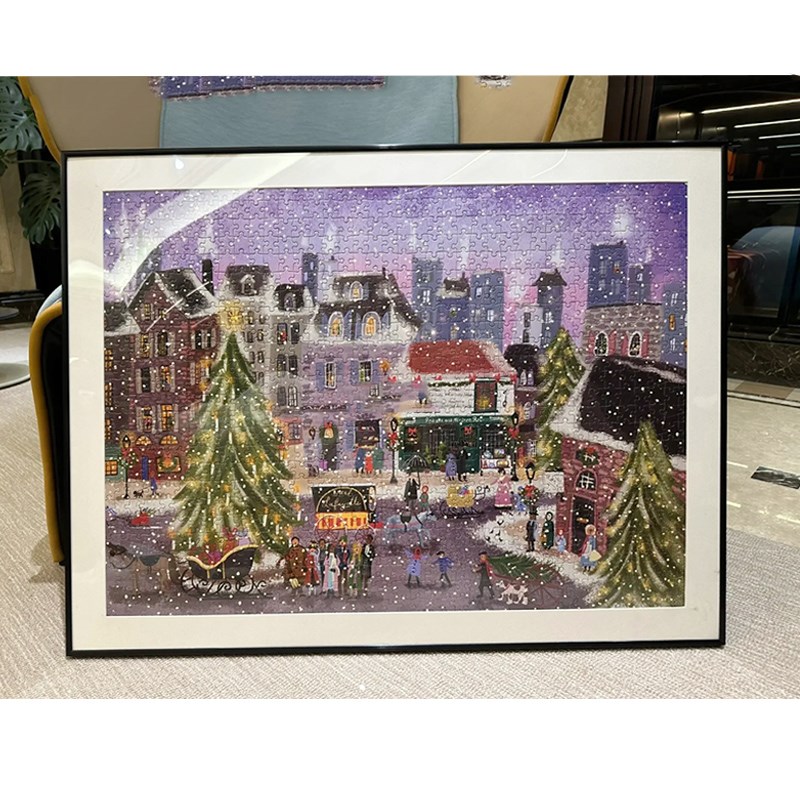圣诞广场拼图框秋日邻里街道画框架1000片50.8*68.6拼图裱框定制