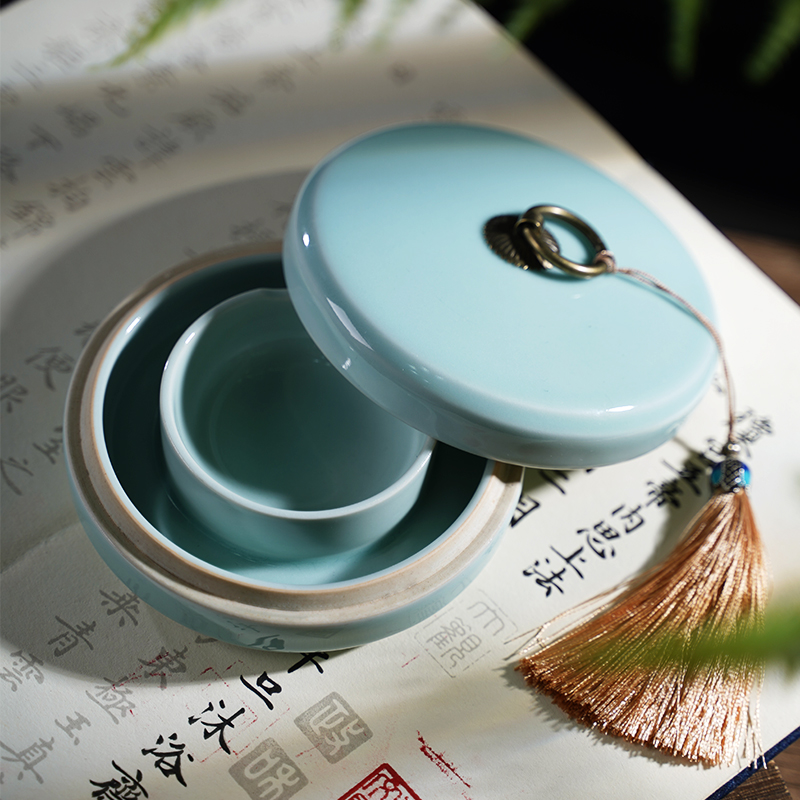 兰斋文房双圈保湿防蒸发不干墨砚台毛笔墨水书法专用带盖墨盒墨台