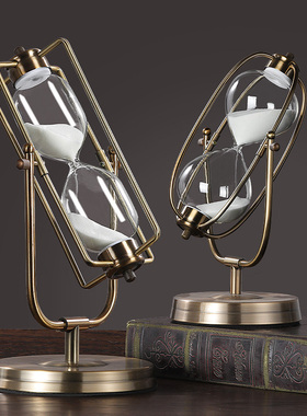 轻奢创意金属地球仪沙漏摆件欧式办公室书柜书房酒柜家居软装饰品