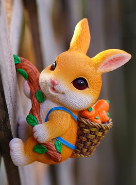 花园兔子花盆景爬树上挂件装饰品阳台庭院造景摆件创意鱼缸悬挂盆